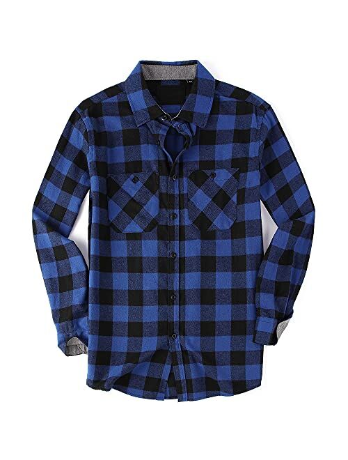 Damipow Premium Mens Flannel Shirt Long Sleeve Button Down Plaid Flannel Shirt