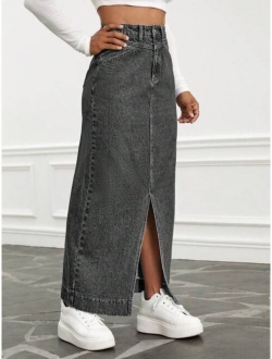 EZwear High Waist Split Thigh Denim Skirt