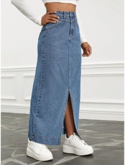 EZwear High Waist Split Thigh Denim Skirt