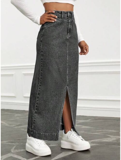 SHEIN EZwear High Waist Split Thigh Denim Skirt