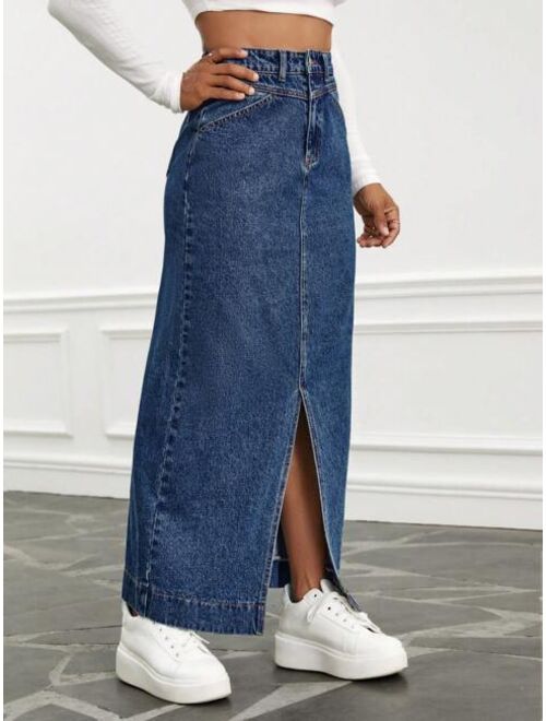 SHEIN EZwear High Waist Split Thigh Denim Skirt