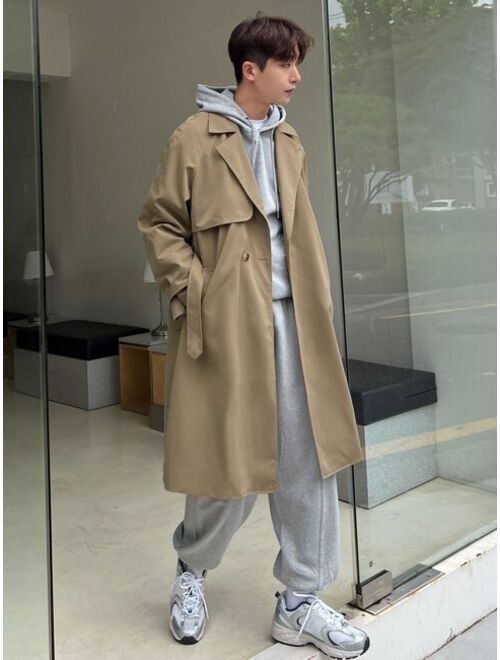 DAZY Men Raglan Sleeve Belted Trench Coat