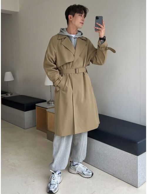 DAZY Men Raglan Sleeve Belted Trench Coat