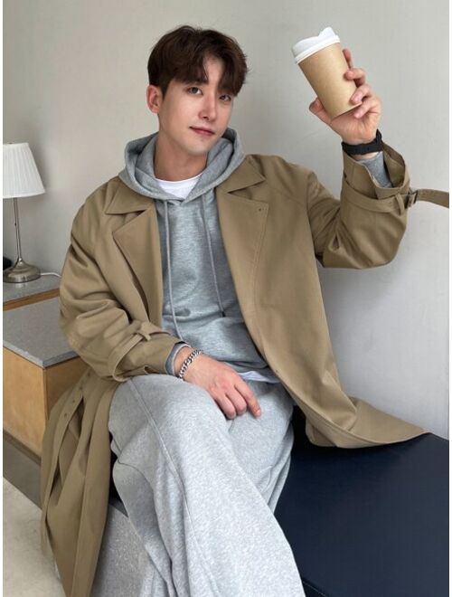 DAZY Men Raglan Sleeve Belted Trench Coat