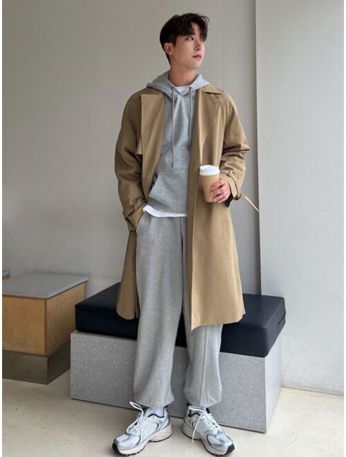 DAZY Men Raglan Sleeve Belted Trench Coat