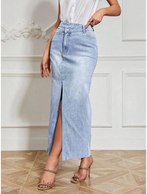 SHEIN Prive High Waist Split Thigh Denim Skirt