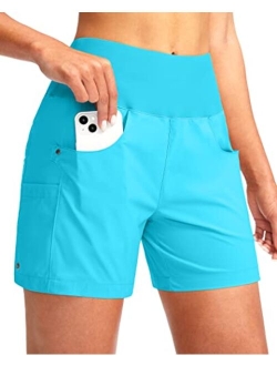 Women's 5" Swim Board Shorts with 4 Pockets High Waisted Quick Dry Beach Shorts Tummy Control for Women with Liner