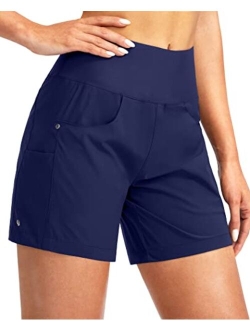 Women's 5" Swim Board Shorts with 4 Pockets High Waisted Quick Dry Beach Shorts Tummy Control for Women with Liner