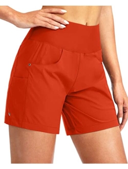 Women's 5" Swim Board Shorts with 4 Pockets High Waisted Quick Dry Beach Shorts Tummy Control for Women with Liner