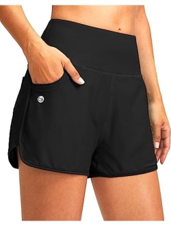 Women's 3" High Waisted Swim Board Shorts with Pockets Quick Dry Swimsuit Bottoms Bathing Suit for Women with Liner