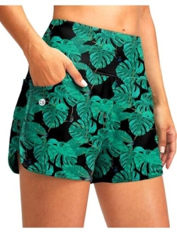 Women's 3" High Waisted Swim Board Shorts with Pockets Quick Dry Swimsuit Bottoms Bathing Suit for Women with Liner