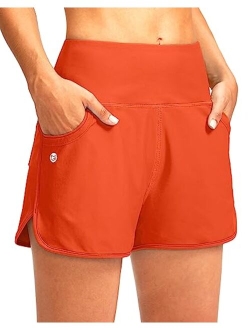 Women's 3" High Waisted Swim Board Shorts with Pockets Quick Dry Swimsuit Bottoms Bathing Suit for Women with Liner