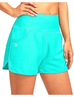 Women's 3" High Waisted Swim Board Shorts with Pockets Quick Dry Swimsuit Bottoms Bathing Suit for Women with Liner