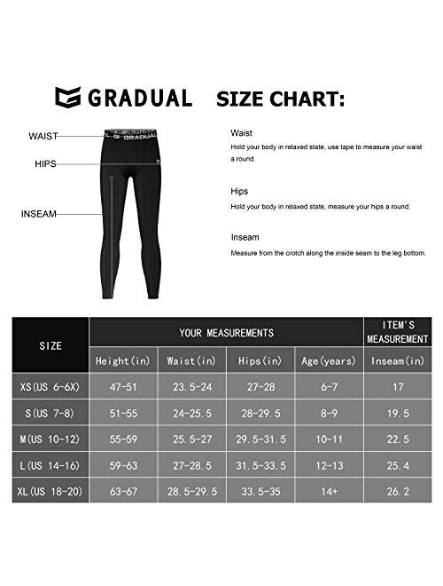 G Gradual Boys' Compression Pants Youth Thermal Base Layer Fleece Tights Sports Basketball Leggings for Boys