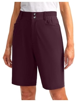 Women's Golf Hiking Shorts 9" Stretch Quick Dry Cargo Bermuda Long Shorts Knee Length with Pockets for Women