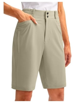 Women's Golf Hiking Shorts 9" Stretch Quick Dry Cargo Bermuda Long Shorts Knee Length with Pockets for Women