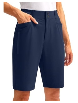 Women's Golf Hiking Shorts 9" Stretch Quick Dry Cargo Bermuda Long Shorts Knee Length with Pockets for Women