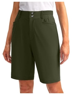 Women's Golf Hiking Shorts 9" Stretch Quick Dry Cargo Bermuda Long Shorts Knee Length with Pockets for Women