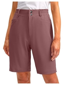 Women's Golf Hiking Shorts 9" Stretch Quick Dry Cargo Bermuda Long Shorts Knee Length with Pockets for Women