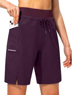 Women's Hiking Long Shorts 9" Quick Dry Cargo Bermuda Shorts Lightweight Knee Length with Zipper Pockets for Women