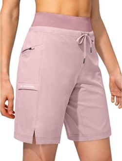 Women's Hiking Long Shorts 9" Quick Dry Cargo Bermuda Shorts Lightweight Knee Length with Zipper Pockets for Women