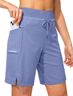 Women's Hiking Long Shorts 9" Quick Dry Cargo Bermuda Shorts Lightweight Knee Length with Zipper Pockets for Women