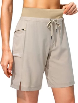 Women's Hiking Long Shorts 9" Quick Dry Cargo Bermuda Shorts Lightweight Knee Length with Zipper Pockets for Women