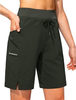 Women's Hiking Long Shorts 9" Quick Dry Cargo Bermuda Shorts Lightweight Knee Length with Zipper Pockets for Women