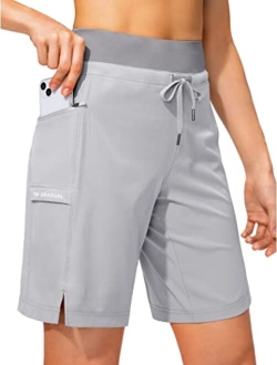 Women's Hiking Long Shorts 9" Quick Dry Cargo Bermuda Shorts Lightweight Knee Length with Zipper Pockets for Women