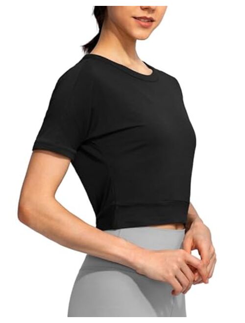 G Gradual Women's Backless Workout Tops Short Sleeve Gym Shirts Soft Open Back Yoga Athletic Crop Tops for Women