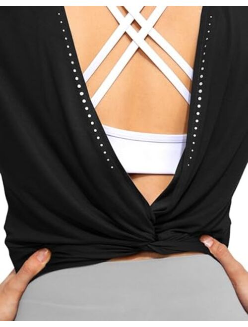 G Gradual Women's Backless Workout Tops Short Sleeve Gym Shirts Soft Open Back Yoga Athletic Crop Tops for Women