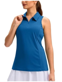 Women's Sleeveless Golf Shirt Zip Up Quick Dry Collared Tank Tops Racerback Tennis Athletic Polo Shirts for Women