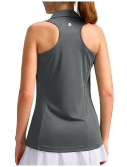 Women's Sleeveless Golf Shirt Zip Up Quick Dry Collared Tank Tops Racerback Tennis Athletic Polo Shirts for Women