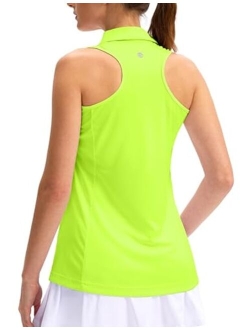 Women's Sleeveless Golf Shirt Zip Up Quick Dry Collared Tank Tops Racerback Tennis Athletic Polo Shirts for Women