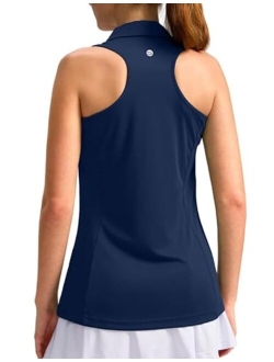 Women's Sleeveless Golf Shirt Zip Up Quick Dry Collared Tank Tops Racerback Tennis Athletic Polo Shirts for Women