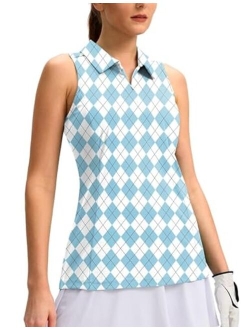 Women's Sleeveless Golf Shirt Zip Up Quick Dry Collared Tank Tops Racerback Tennis Athletic Polo Shirts for Women