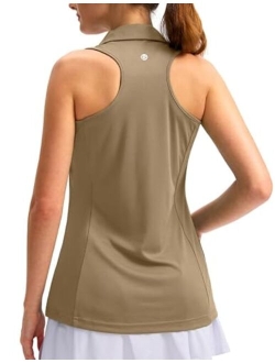 Women's Sleeveless Golf Shirt Zip Up Quick Dry Collared Tank Tops Racerback Tennis Athletic Polo Shirts for Women