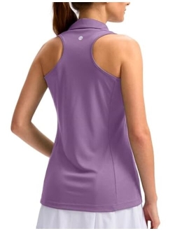 Women's Sleeveless Golf Shirt Zip Up Quick Dry Collared Tank Tops Racerback Tennis Athletic Polo Shirts for Women