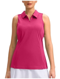 Women's Sleeveless Golf Shirt Zip Up Quick Dry Collared Tank Tops Racerback Tennis Athletic Polo Shirts for Women