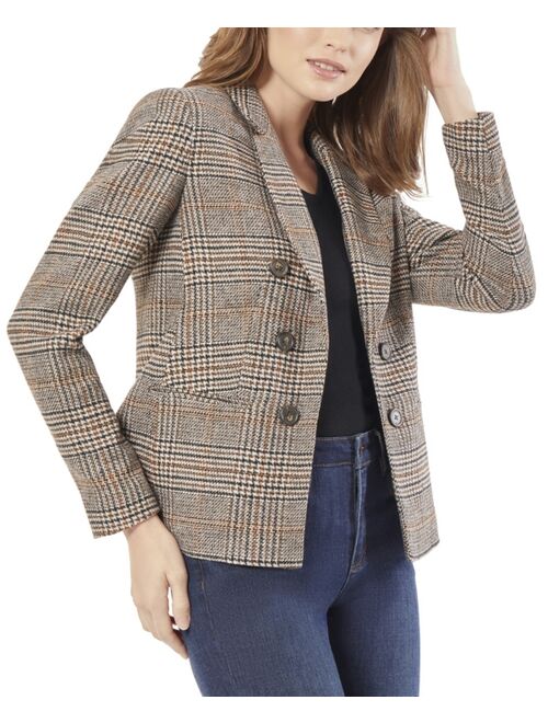 JONES NEW YORK Women's Brushed Classic Plaid Faux Double Breasted Jacket