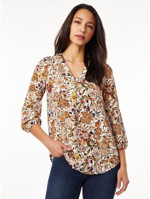 JONES NEW YORK Women's Kelly Printed V-Neck Blouse