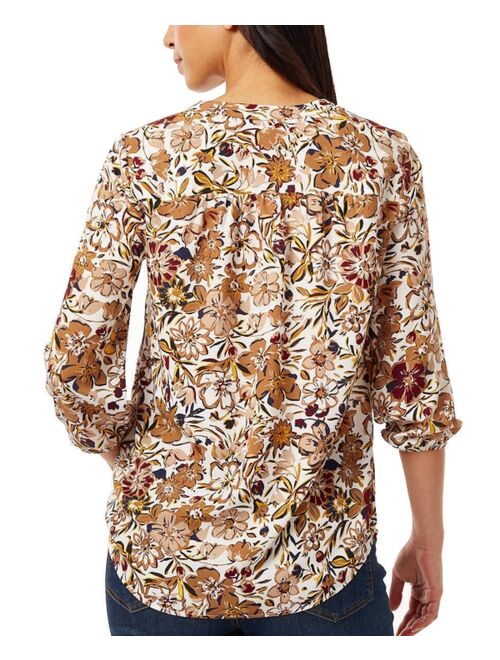 JONES NEW YORK Women's Kelly Printed V-Neck Blouse