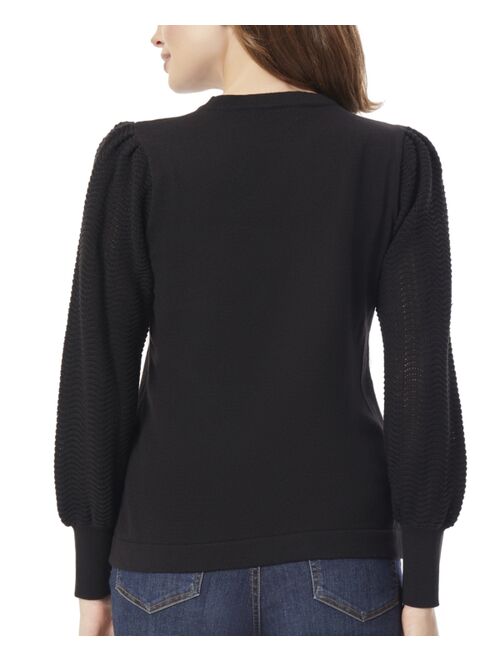 JONES NEW YORK Women's Stitch-Sleeve Crewneck Sweater