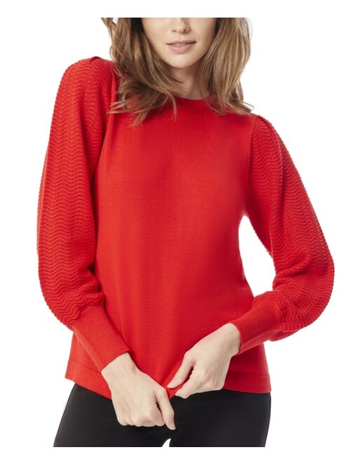 JONES NEW YORK Women's Stitch-Sleeve Crewneck Sweater