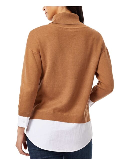 JONES NEW YORK Women's Cowlneck Mixed-Media Layered Sweater