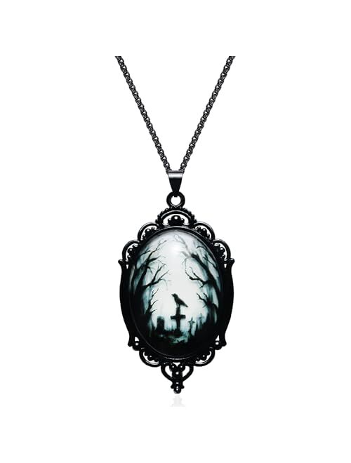 Dayaney Halloween Gothic Jewelry goth pendant necklace as Halloween Costume,Gothic Necklace for Goth Accessories, Halloween Necklace for Women Raven Necklace Black Jewelr