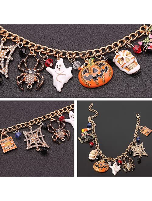 Whaline Halloween Bracelet Halloween Pumpkin Spider Ghost Black Cat Pendant Bracelet Adjustable Alloy Drop Bracelet for Girls Women Halloween Party Costume Accessories Gi