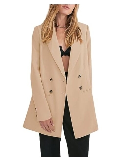 Women's Oversized Long Blazers Casual Double Breasted Work Office Blazer Jackets