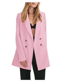 Women's Oversized Long Blazers Casual Double Breasted Work Office Blazer Jackets