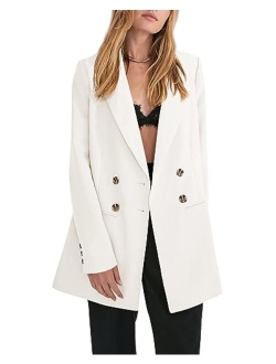 Women's Oversized Long Blazers Casual Double Breasted Work Office Blazer Jackets